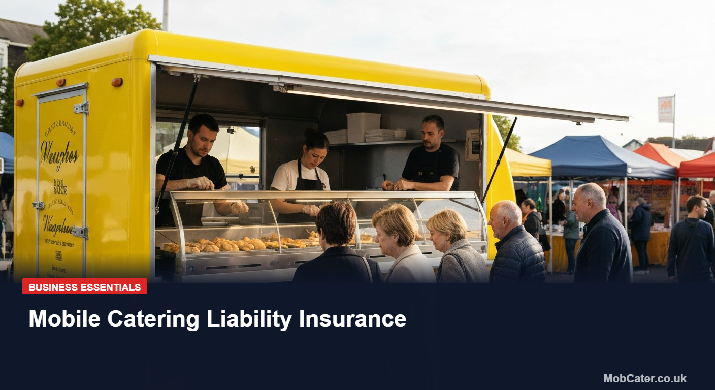 UK mobile catering food trailer at busy outdoor market with customers approaching the serving counter