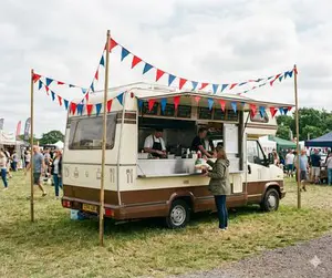 Converted motorhome set up as a mobile catering unit for street food