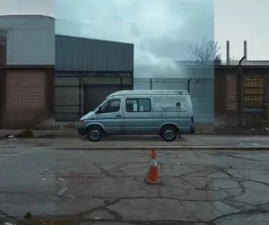 Catering van parked outside an industrial estate in the UK