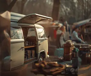 Camper van serving tea and coffee at a UK car boot sale