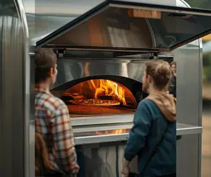 Pizza catering trailer at a UK outdoor market