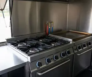 Commercial gas cooker in a UK catering trailer