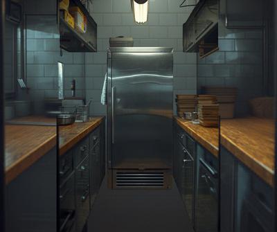 Undercounter fridge inside a mobile fish and chip van