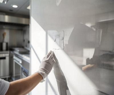 Inside of a clean catering trailer ready for use
