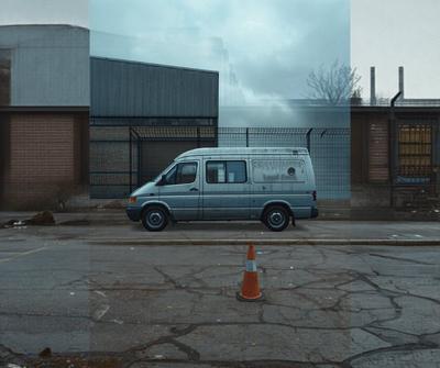 Catering van parked outside an industrial estate in the UK