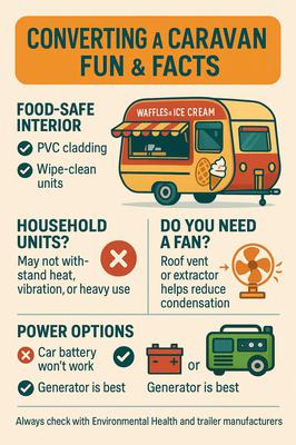 Quick guide to converting a caravan into a safe mobile waffle and ice-cream van.