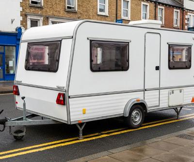 Mobile food caravan parked on a UK street trading pitch