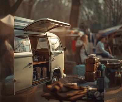 Camper van serving tea and coffee at a UK car boot sale