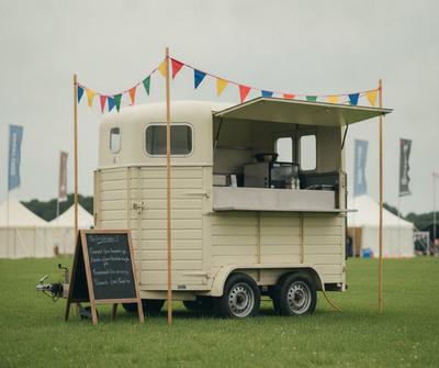 Cream converted horsebox catering unit at a UK summer food festival